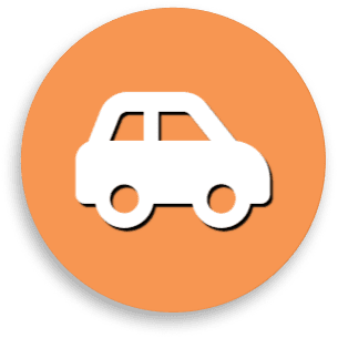 White car symbol, orange circle