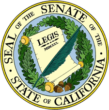 California Senate seal with quill and scroll